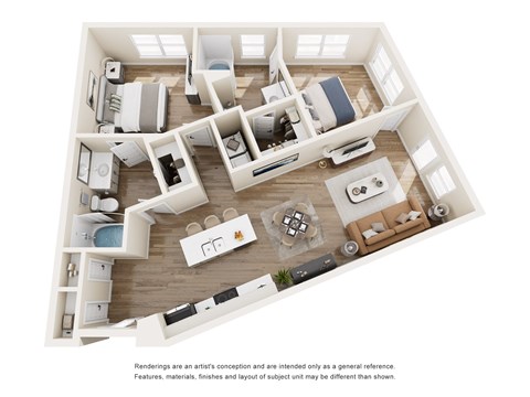 Floor plan for 2 beds, 2 baths, 994 sqft